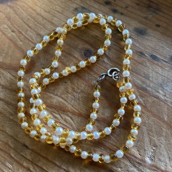 💛 925 Handmade Y2K Citrine Beads & Pearl Necklace - Picture 5 of 5